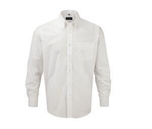 Russell Collection JZ932 - Camisa manga Larga Easy Care Oxford Blanco