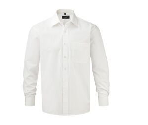 Russell Collection JZ936 - Camisa manga Larga Pure Cotton Easy Care Poplin Blanco