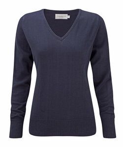 Russell Collection JZ10F - Jersey Cuello en V para mujer French marino