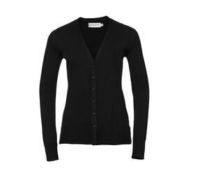 Russell Collection JZ715 - Suéter Cardigan Knitted Cuello V Negro