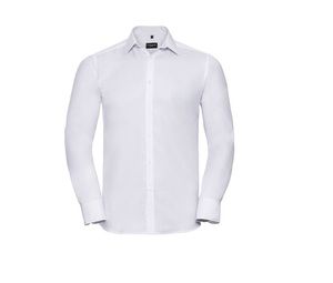 Russell Collection JZ962 - Camisa Manga Larga Herringbone Blanco