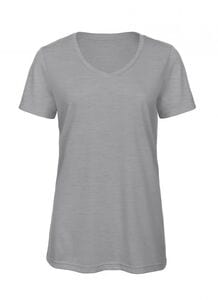 B&C BC058 - Camiseta Cuello V Tri-Blend Para Mujer TW058 Heather Light Grey