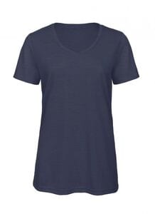 B&C BC058 - Camiseta Cuello V Tri-Blend Para Mujer TW058 Heather Navy