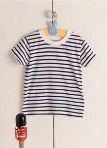Larkwood LW027 - Camiseta Striped Cuello Redondo Para Niños Blanco / Azul marino