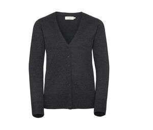 Russell Collection JZ715 - Suéter Cardigan Knitted Cuello V Charcoal Marl