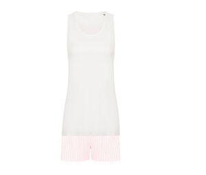 Towel city TC052 - Pijama de mujer corto TC052  White / White Pink Stripe
