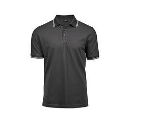 Tee Jays TJ1407 - Polo de Lujo Stretch A Rayas Para Hombre Gris oscuro / Blanco